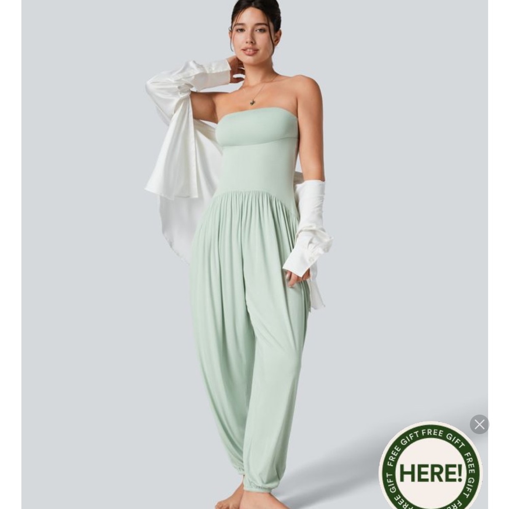 HALARA Light Green Strapless Jumpsuit